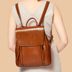 Sac à dos femme en cuir à compartiments, trois coloris