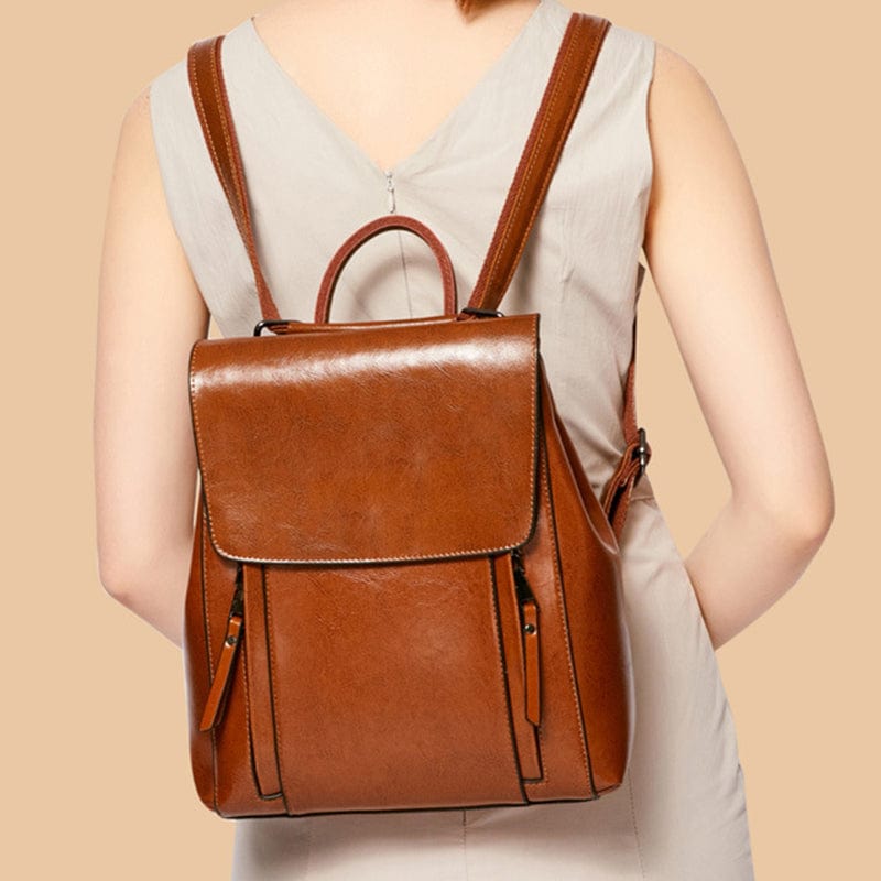Sac à dos femme en cuir à compartiments, trois coloris