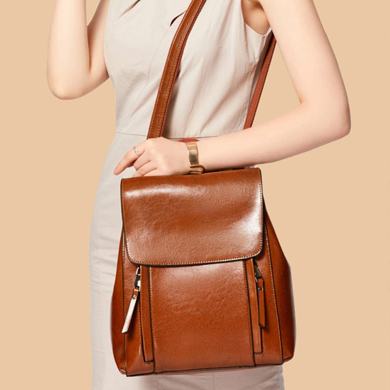 Sac à dos femme en cuir à compartiments, trois coloris