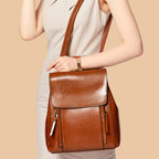 Sac à dos femme en cuir à compartiments, trois coloris