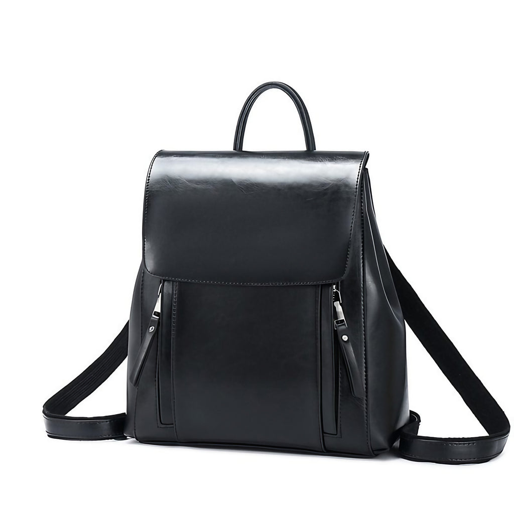 Sac à dos femme en cuir à compartiments, trois coloris, noir