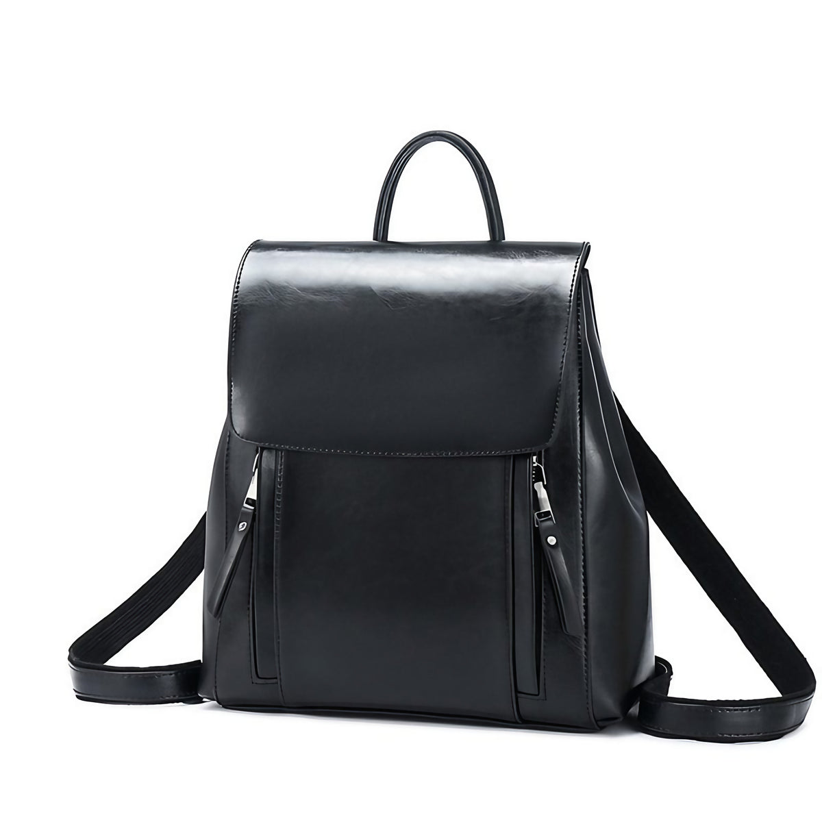 Sac à dos femme en cuir à compartiments, trois coloris, noir