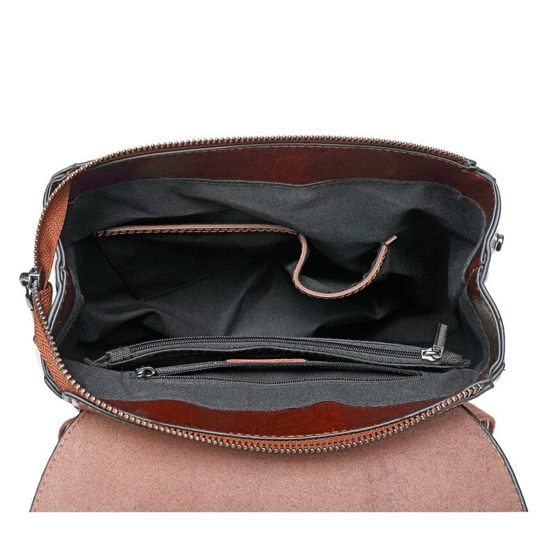 Sac à dos femme en cuir à compartiments, trois coloris