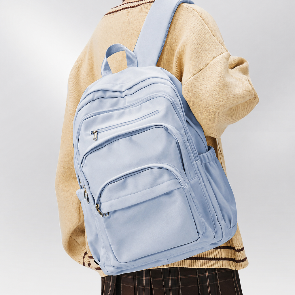 Sac à dos lycée mixte en nylon, format A4, sept poches
