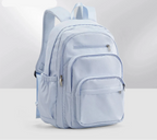 Sac à dos lycée mixte en nylon, format A4, sept poches, bleu