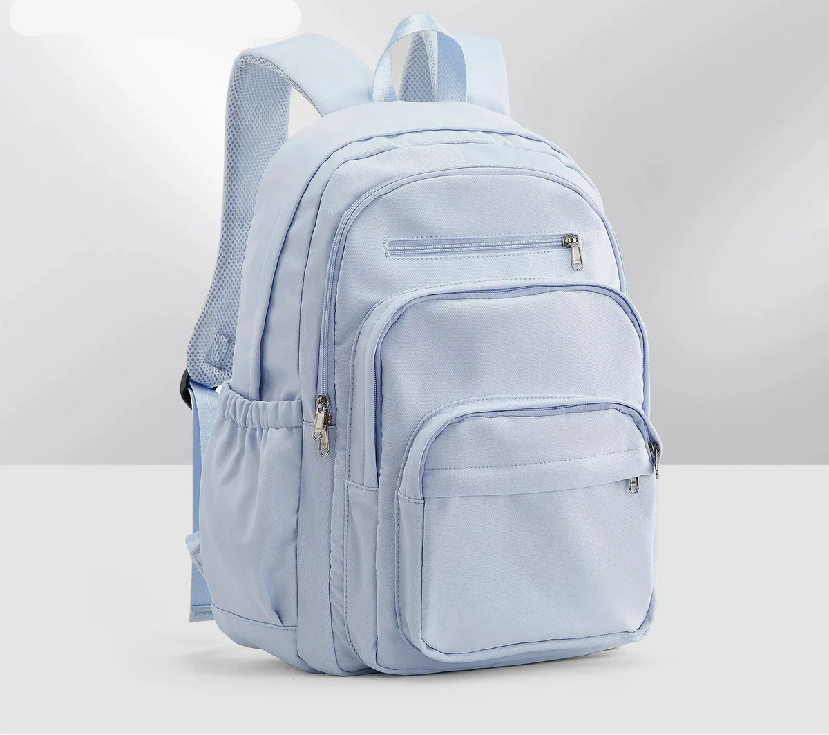 Sac à dos lycée mixte en nylon, format A4, sept poches, bleu