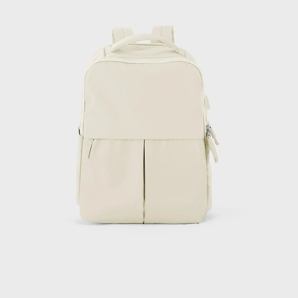 Sac à dos ordinateur femme 15 pouces en nylon déperlant, crème