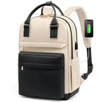 Sac à dos ordinateur femme avec port USB, 15,6 pouces, sept coloris, beige