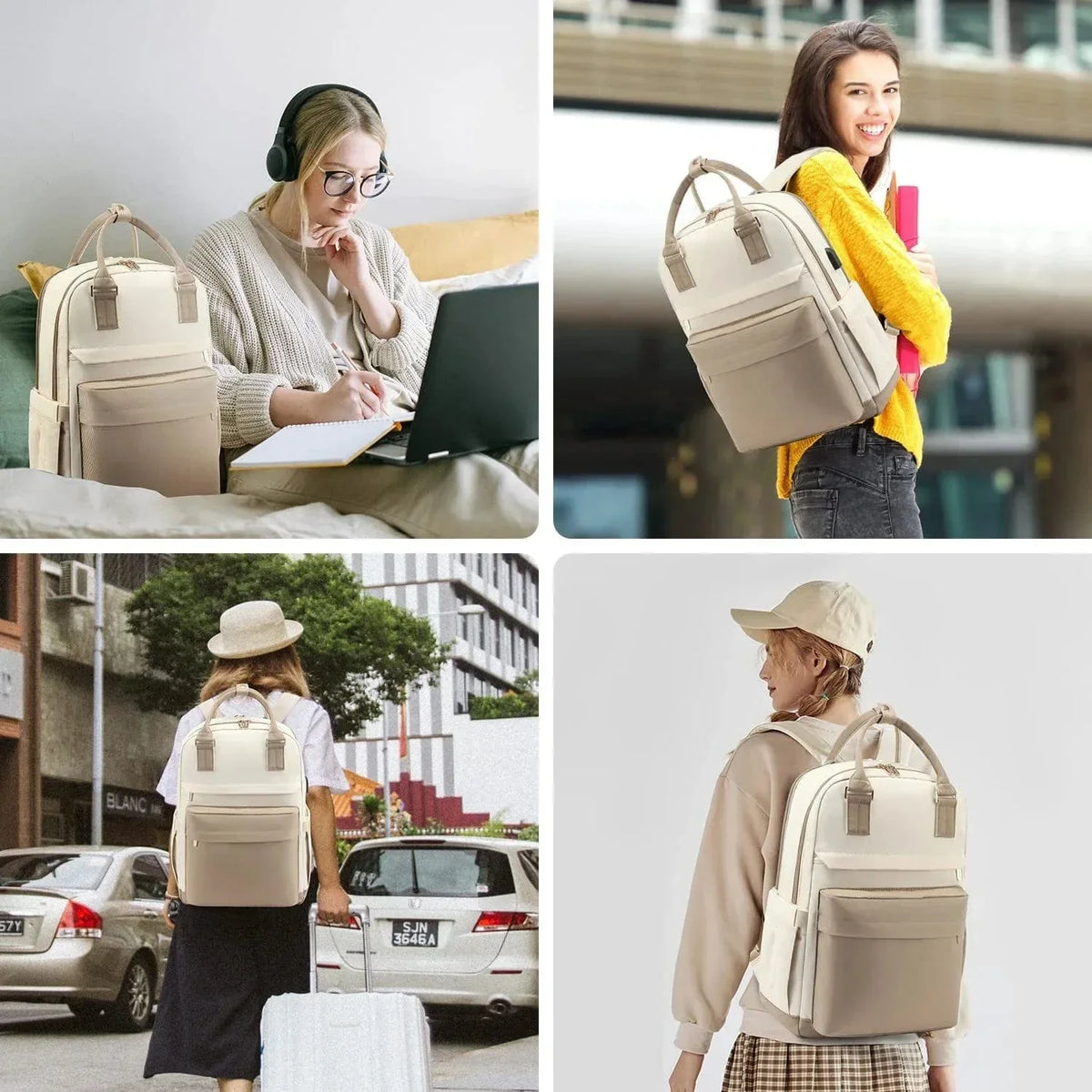 Sac à dos ordinateur femme avec port USB, 15,6 pouces, sept coloris