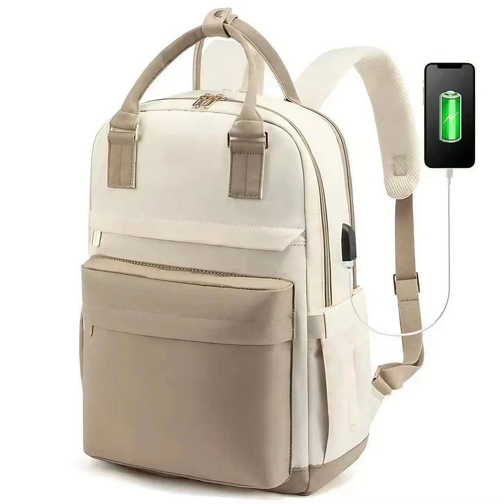 Sac à dos ordinateur femme avec port USB, 15,6 pouces, sept coloris, blanc