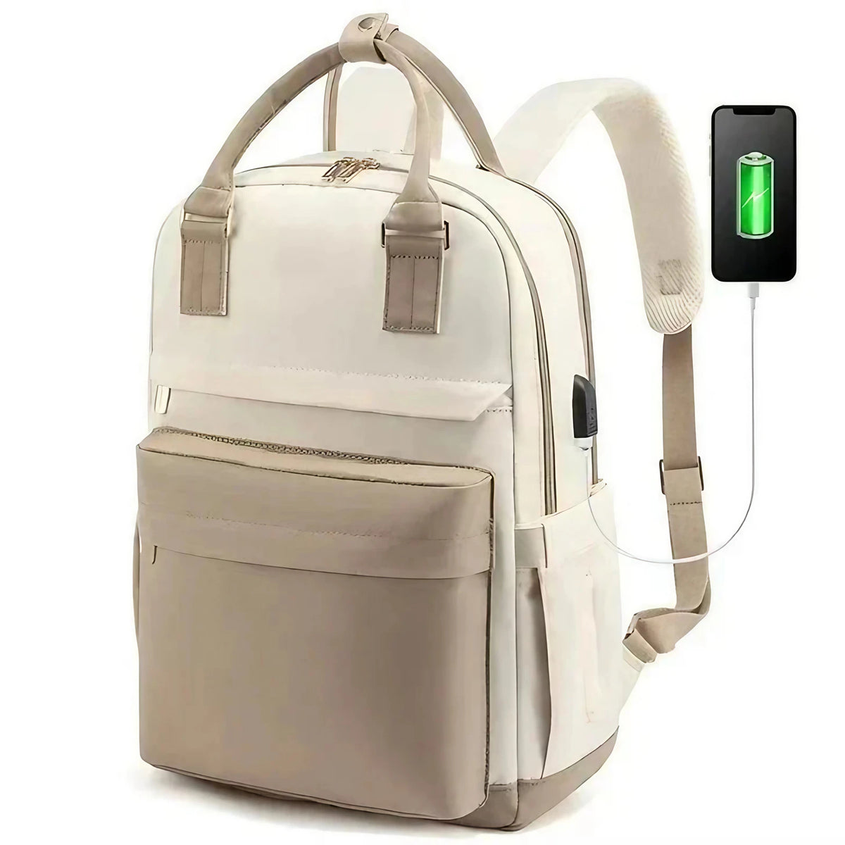 Sac à dos ordinateur femme avec port USB, 15,6 pouces, sept coloris, blanc