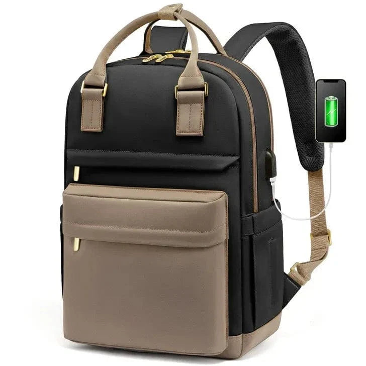Sac à dos ordinateur femme avec port USB, 15,6 pouces, sept coloris, marron