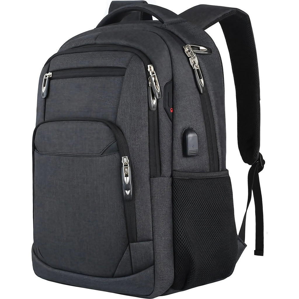 Sac à dos homme pour ordinateur, trois compartiments zippés, noir