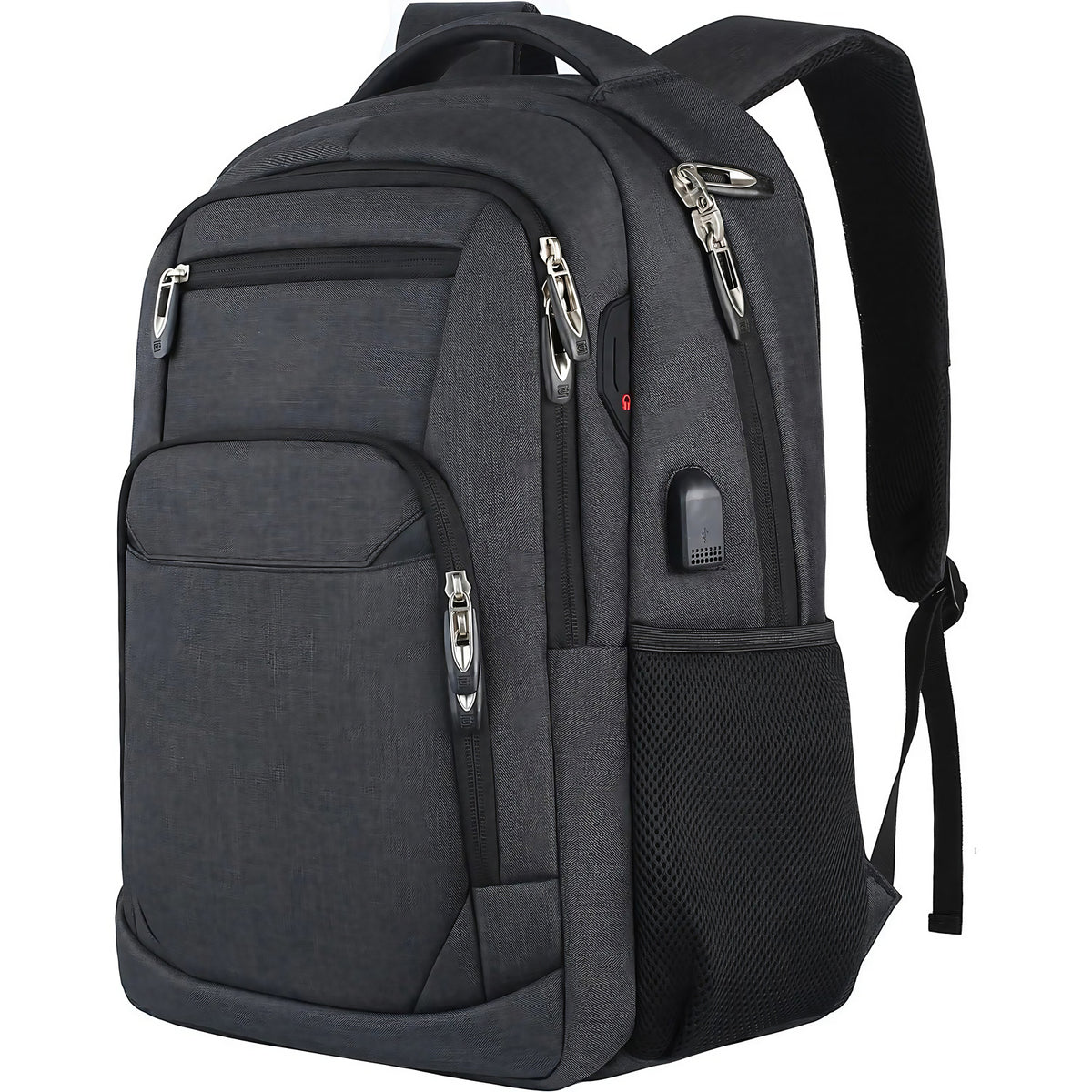 Sac à dos homme pour ordinateur, trois compartiments zippés, noir