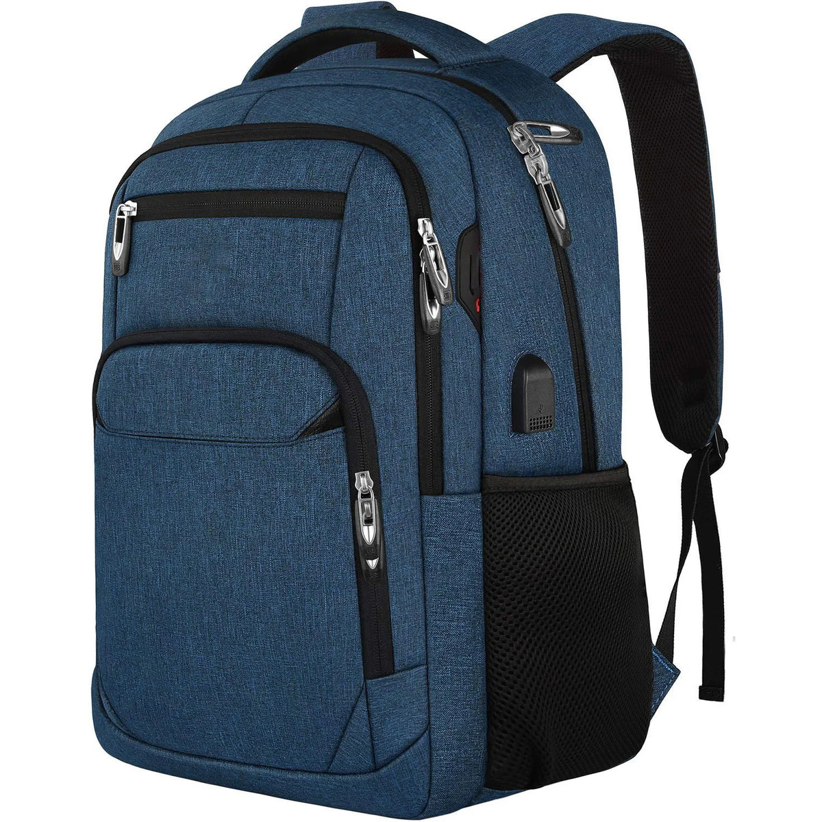 Sac à dos homme pour ordinateur, trois compartiments zippés, bleu