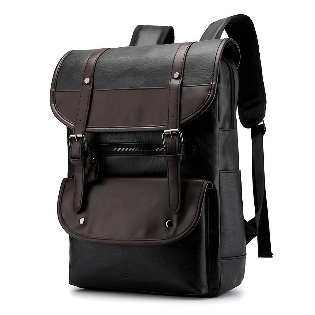Sac à dos homme en similicuir, ordinateur 14 pouces, noir