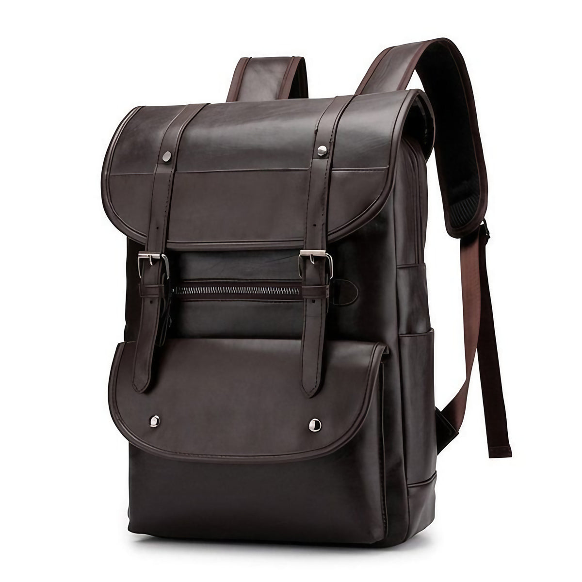 Sac à dos homme en similicuir, ordinateur 14 pouces, café