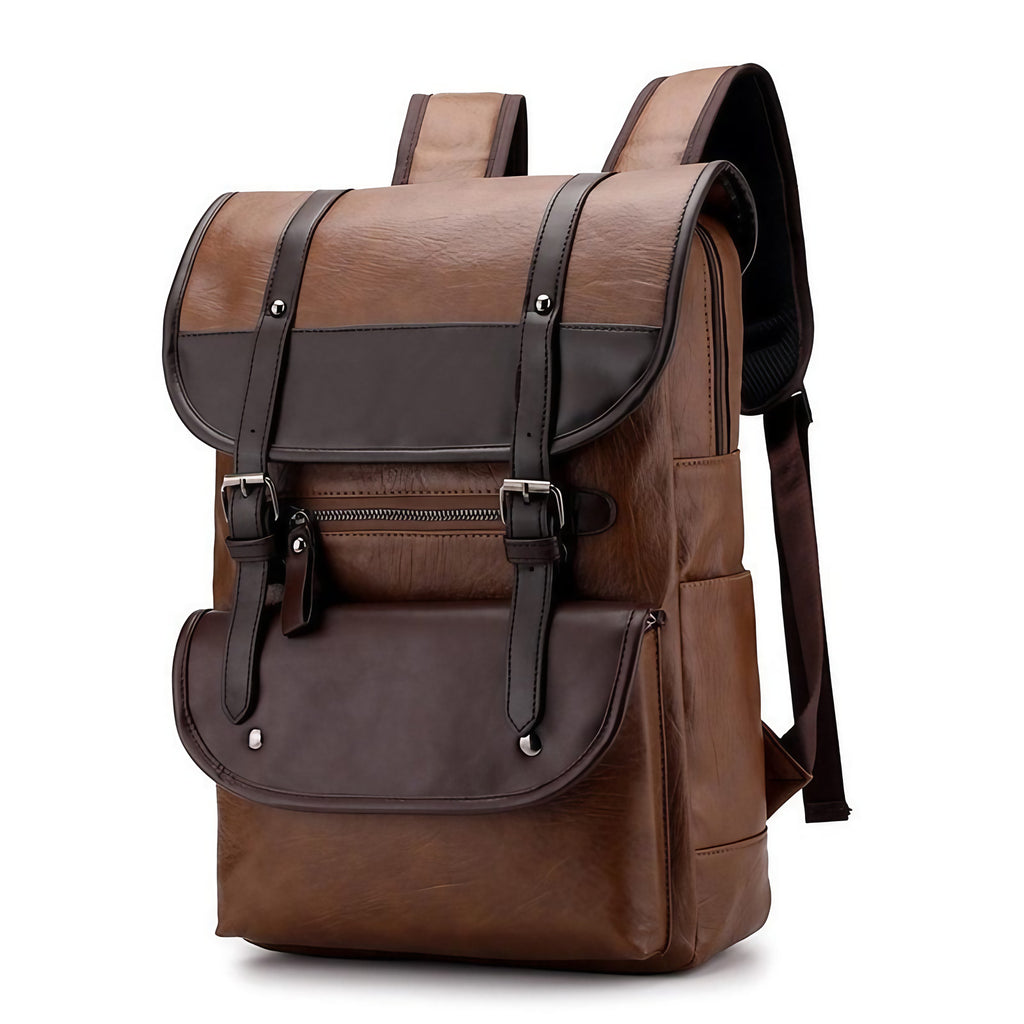 Sac à dos homme en similicuir, ordinateur 14 pouces, kaki