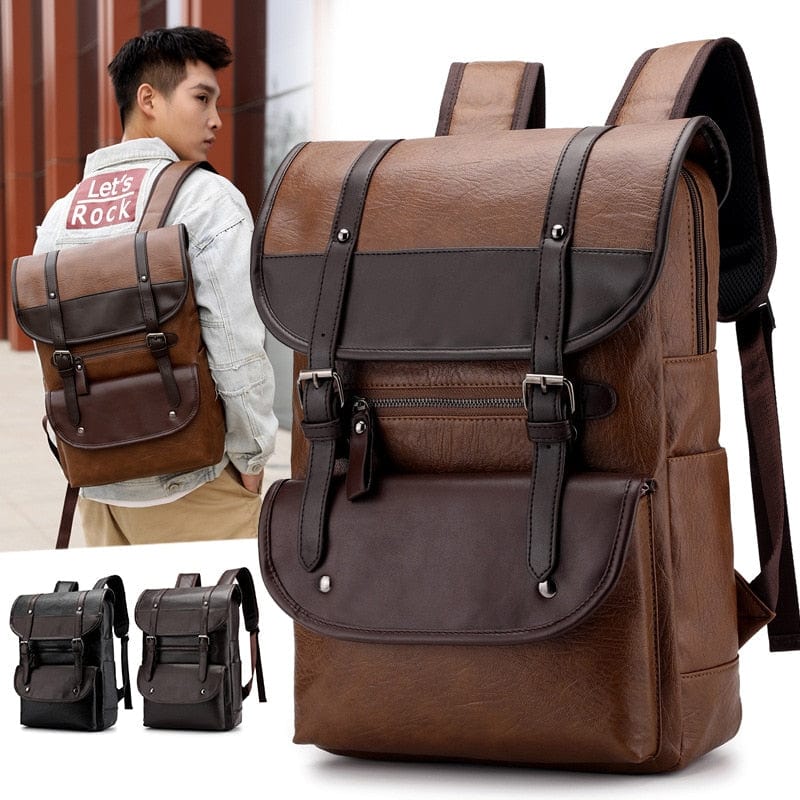 Sac à dos homme en similicuir, ordinateur 14 pouces