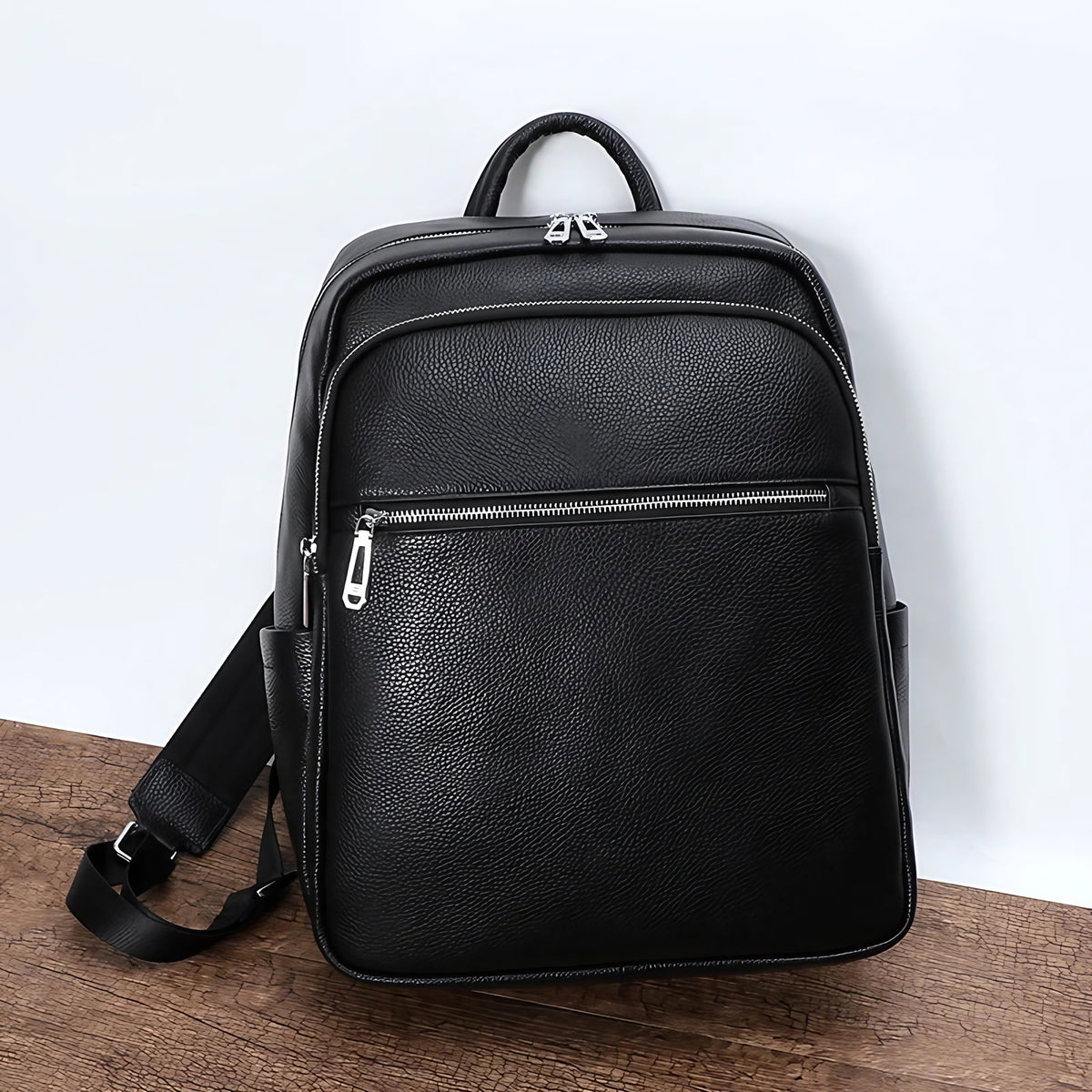 Sac à dos de bureau mixte en cuir noir, 40 x 30 x 17 cm