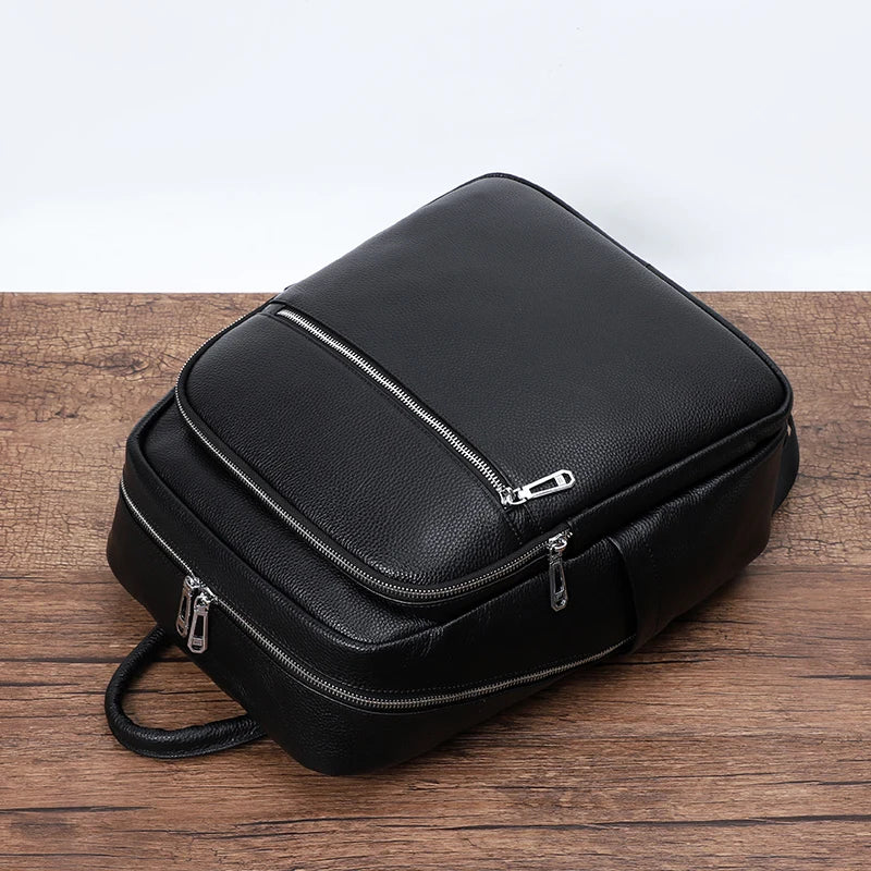 Sac à dos de bureau mixte en cuir noir, 40 x 30 x 17 cm