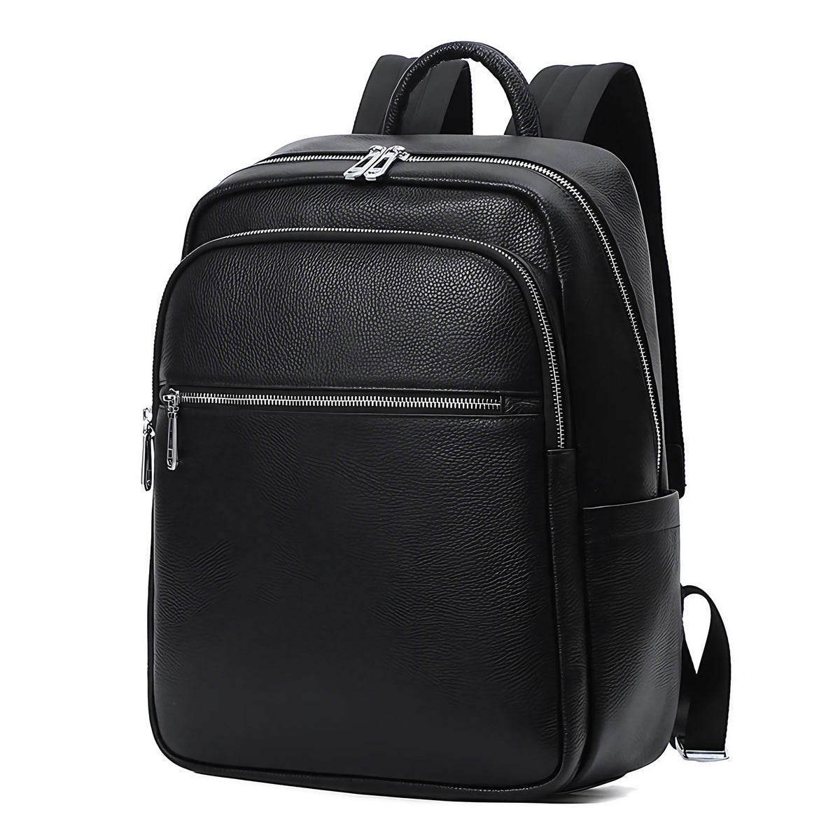 Sac à dos de bureau mixte en cuir noir, 40 x 30 x 17 cm, noir