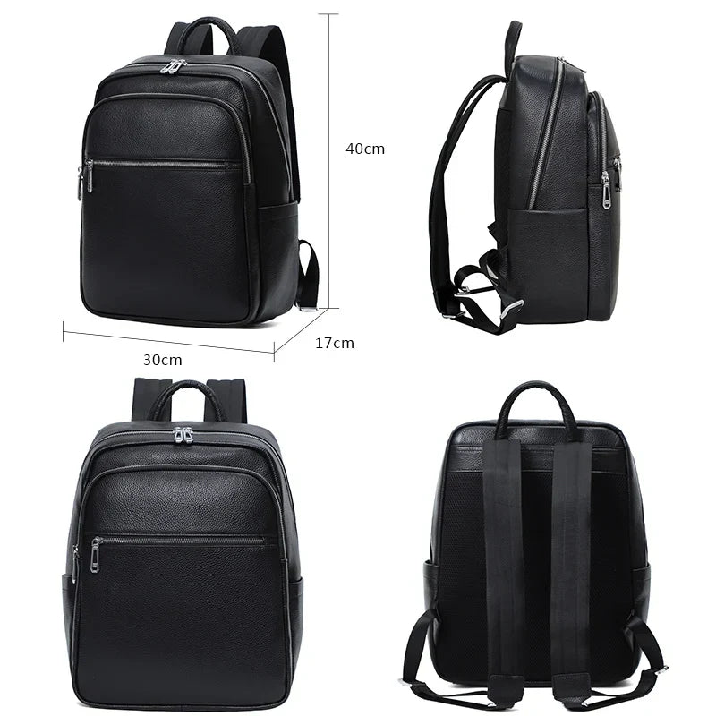 Sac à dos de bureau mixte en cuir noir, 40 x 30 x 17 cm