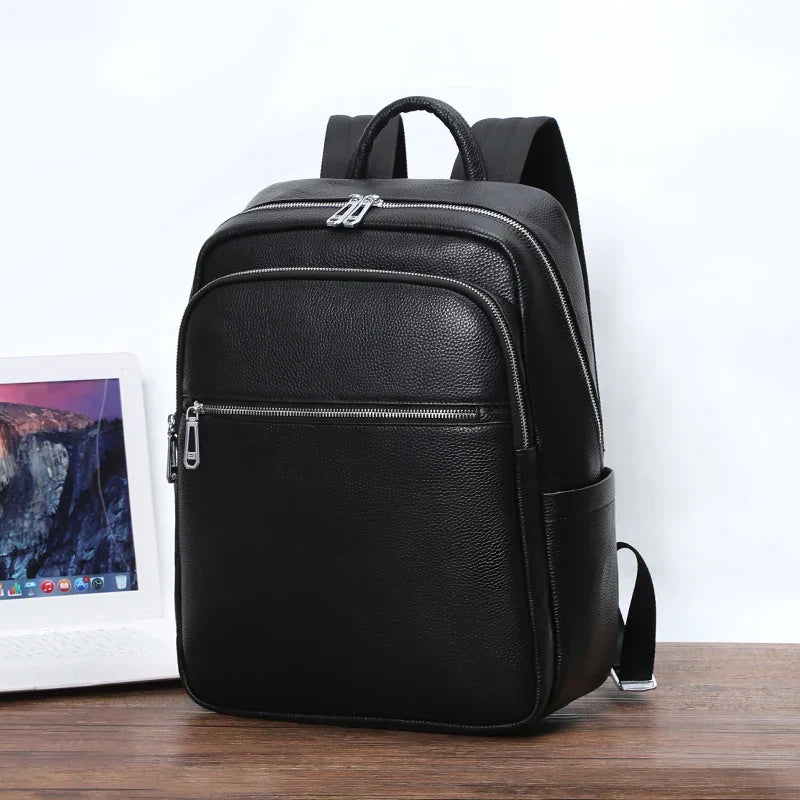 Sac à dos de bureau mixte en cuir noir, 40 x 30 x 17 cm