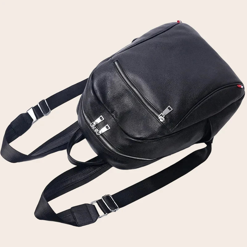 Sac à dos ordinateur en cuir noir, 32 x 12 x 42 cm