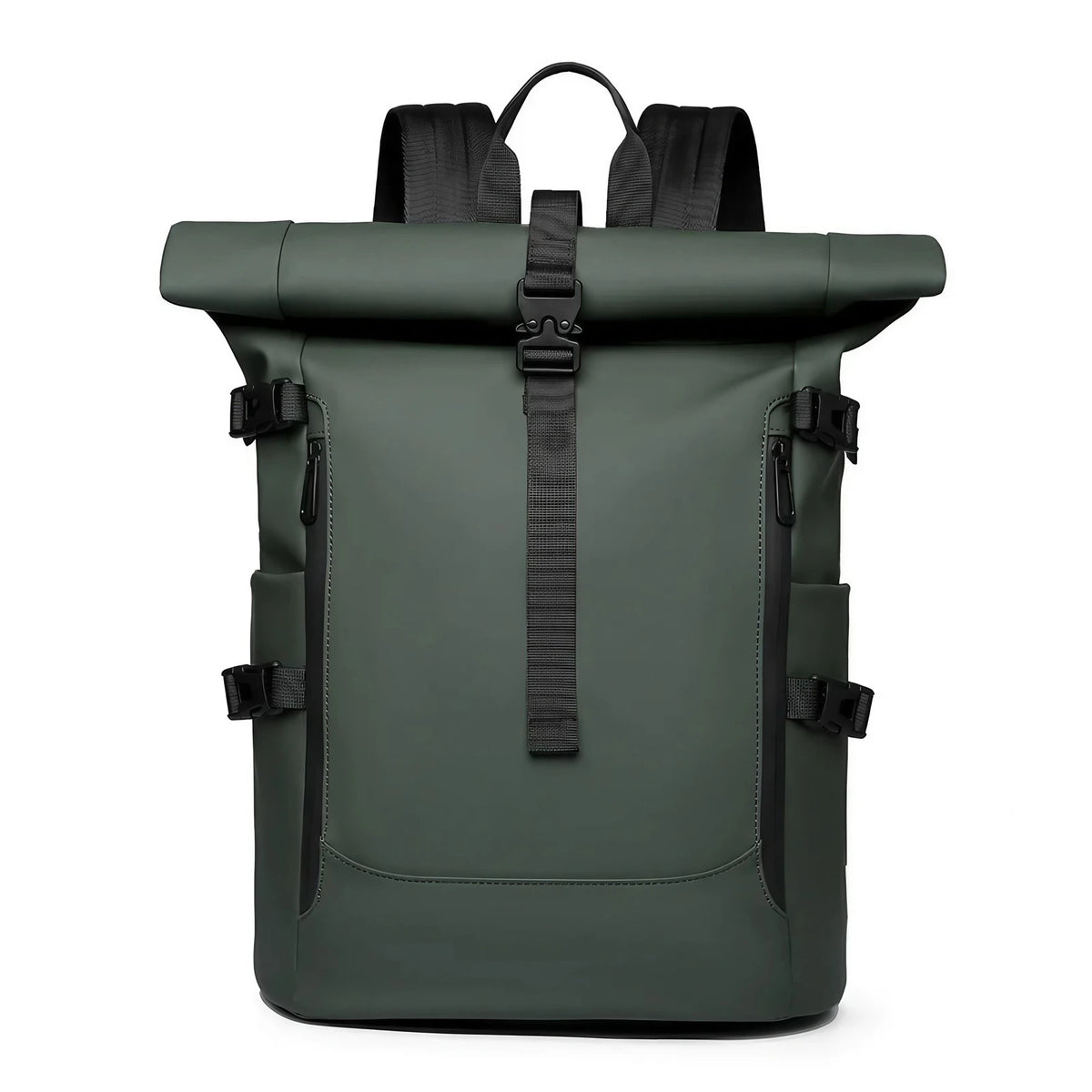 Sac à dos roll top imperméable, volume réglable de 20 à 27 L, vert