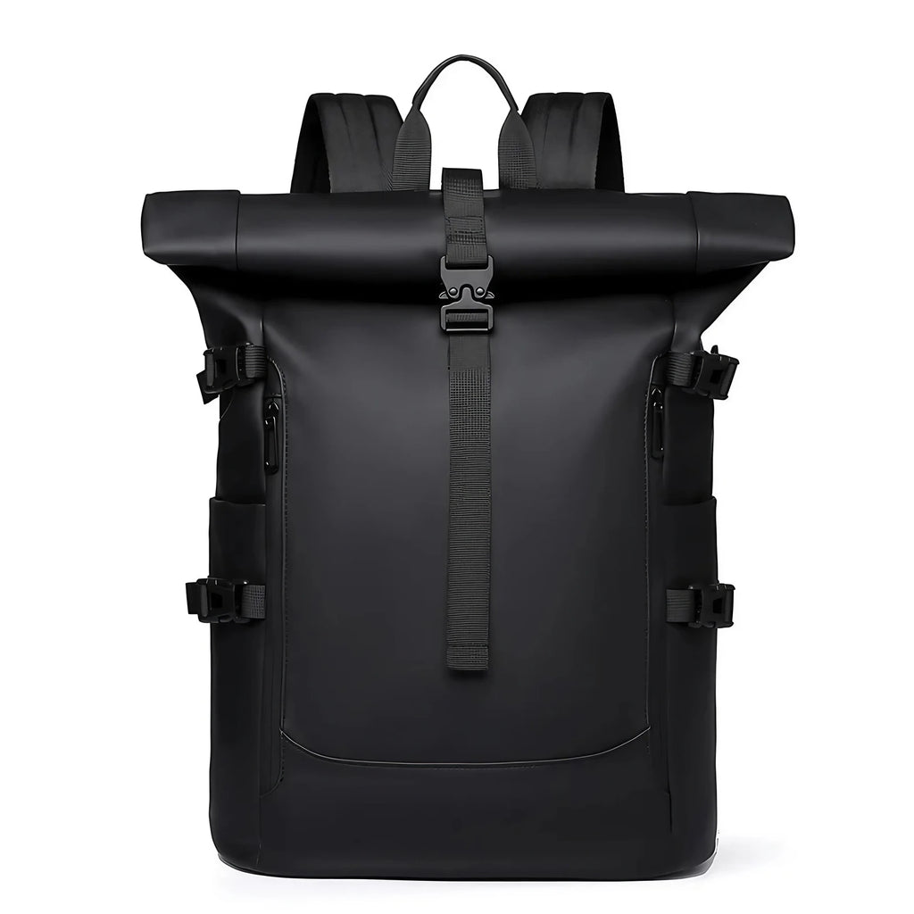 Sac à dos roll top imperméable, volume réglable de 20 à 27 L, noir