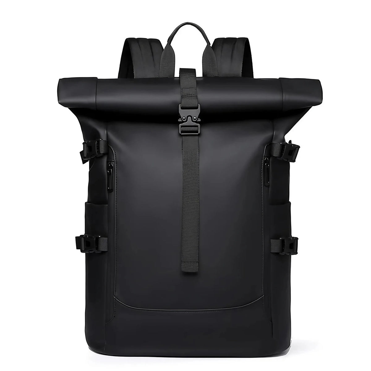 Sac à dos roll top imperméable, volume réglable de 20 à 27 L, noir