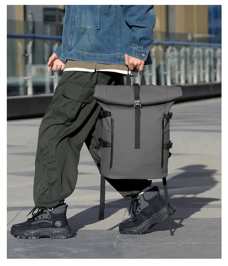 Sac à dos roll top imperméable, volume réglable de 20 à 27 L