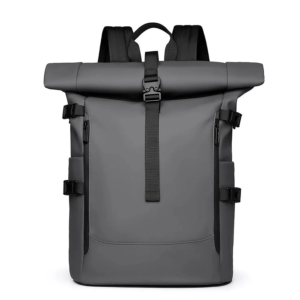 Sac à dos roll top imperméable, volume réglable de 20 à 27 L, gris