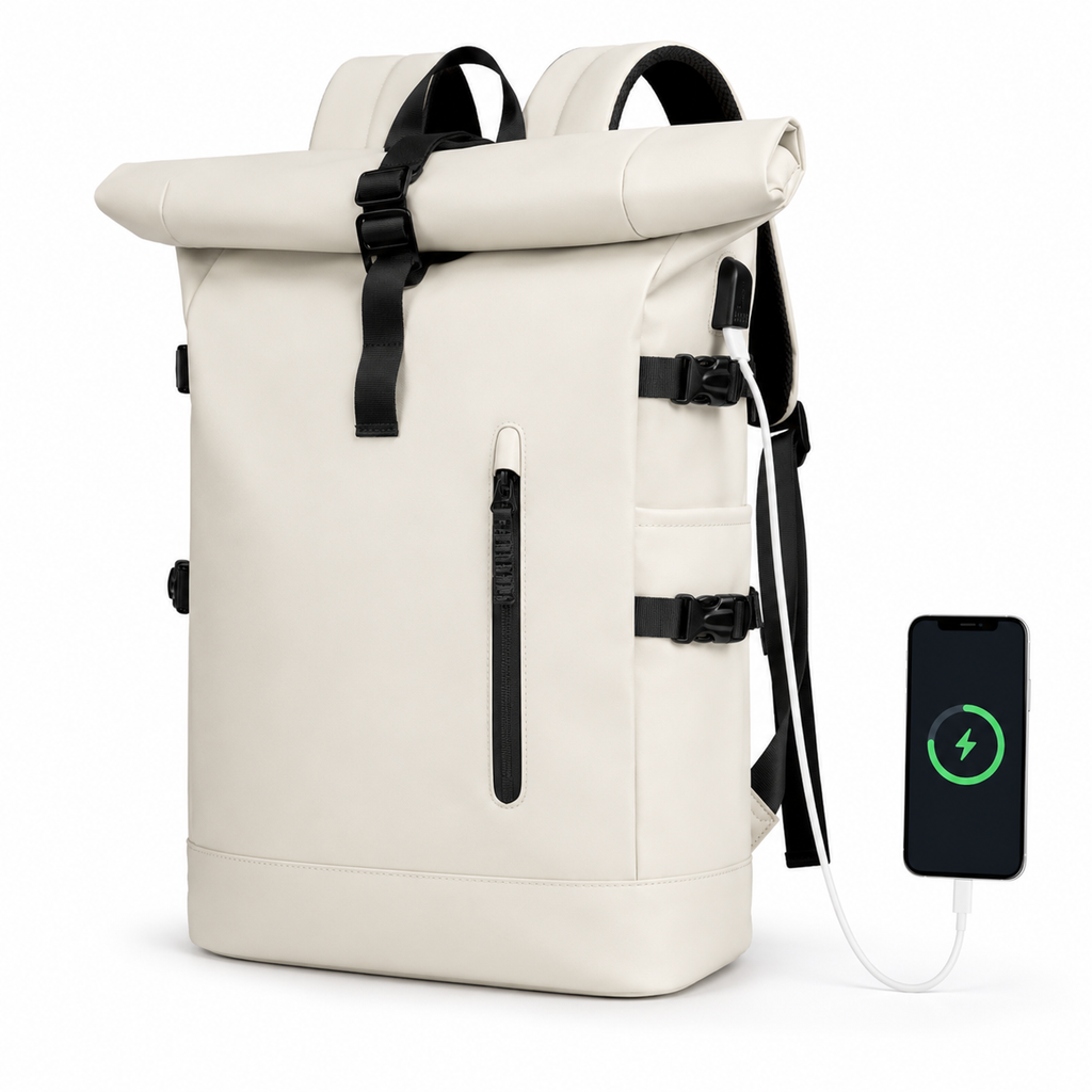 Sac à dos roll-top extensible de 20 à 30 litres, port USB