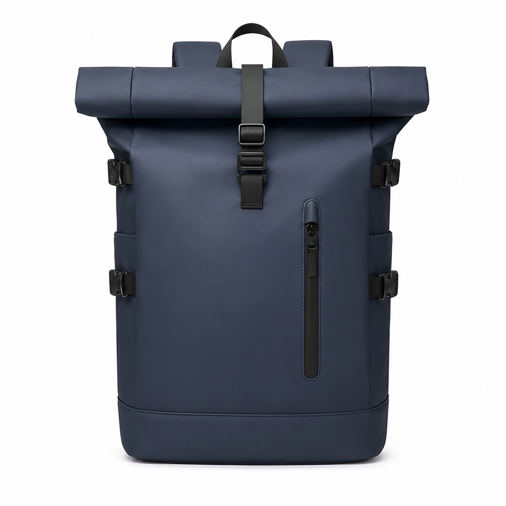 Sac à dos enroulable avec port USB pour les trajets, bleu