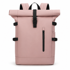 Sac à dos enroulable avec port USB pour les trajets, rose
