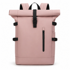 Sac à dos urbain roll-top homme et femme, port USB, rose