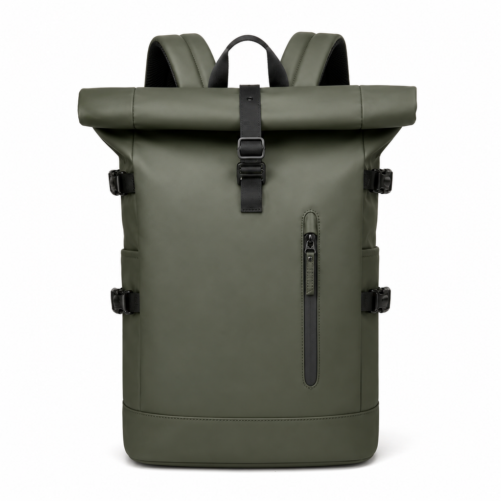 Sac à dos urbain roll-top homme et femme, port USB, vert