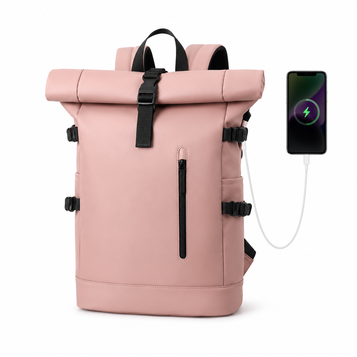 Sac à dos urbain roll-top homme et femme, port USB