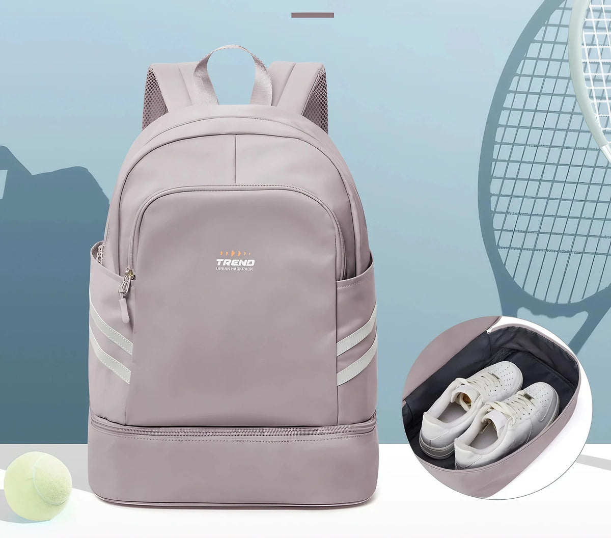 Sac à dos de sport femme en nylon, compartiment chaussures, parme