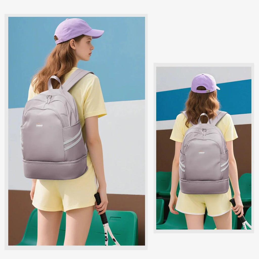Sac à dos de sport femme en nylon, compartiment chaussures