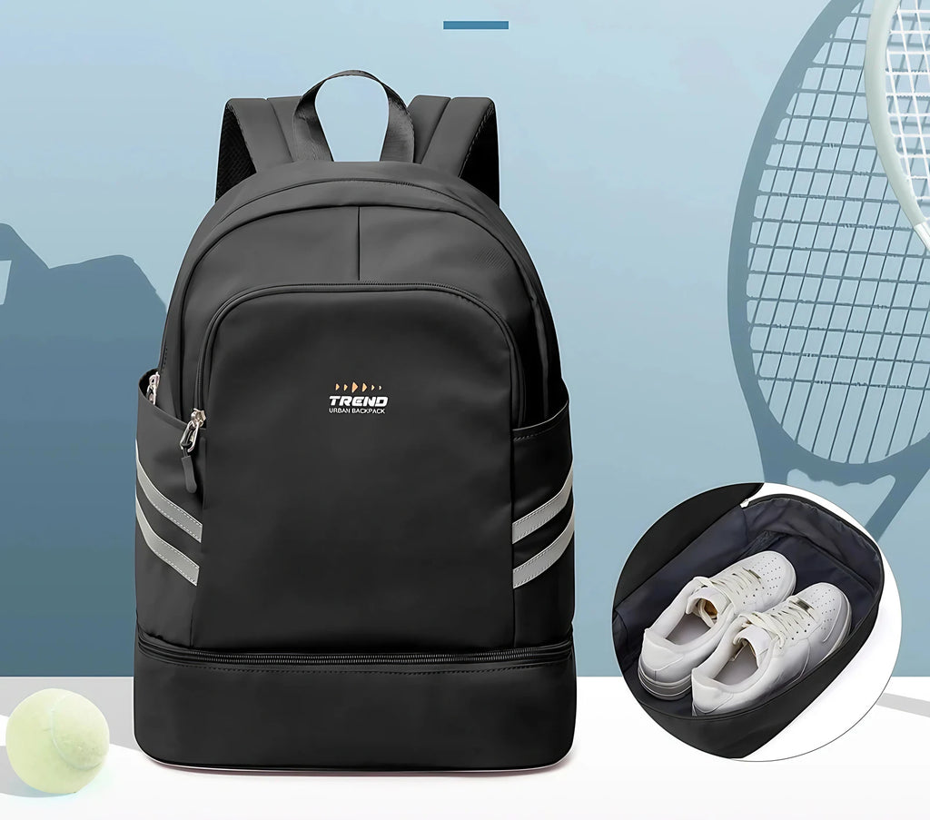 Sac à dos de sport femme en nylon, compartiment chaussures, noir