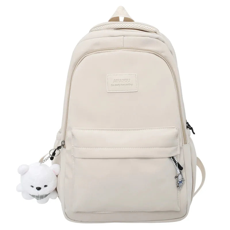 Sac à dos étudiant, poche ordinateur 13 pouces, tissu déperlant, blanc
