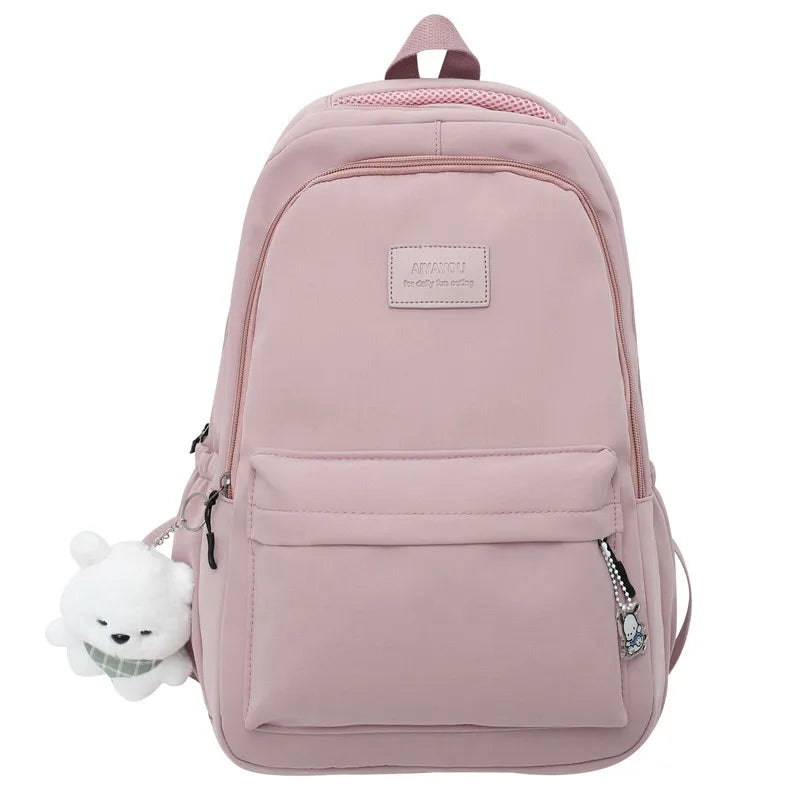 Sac à dos étudiant, poche ordinateur 13 pouces, tissu déperlant, rose