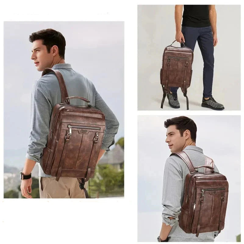 Sac à dos mixte pour ordinateur 15,6 pouces en cuir, noir ou café