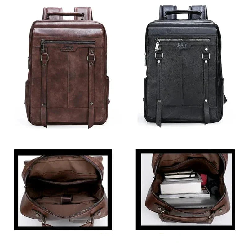 Sac à dos mixte pour ordinateur 15,6 pouces en cuir, noir ou café
