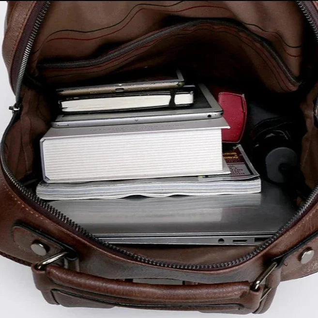 Sac à dos mixte pour ordinateur 15,6 pouces en cuir, noir ou café