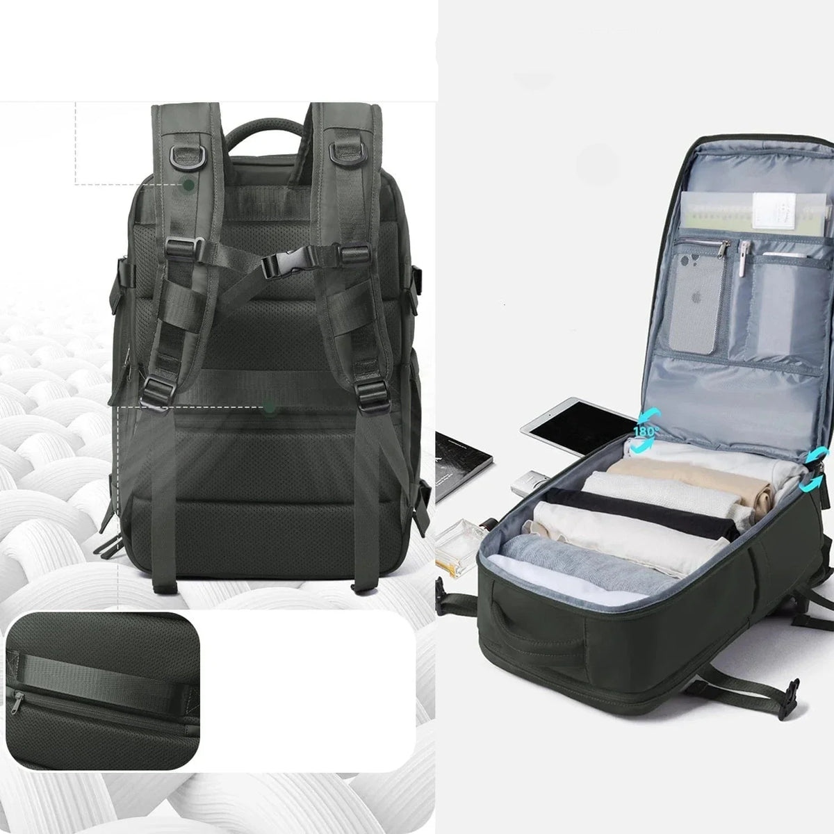 Sac à dos de voyage unisexe 40 litres, format cabine avion