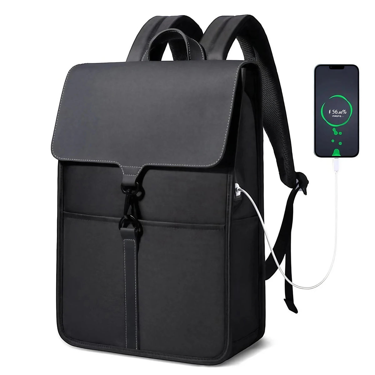 Sac à dos ordinateur mixte avec port USB, 15,6 pouces, noir ou bleu